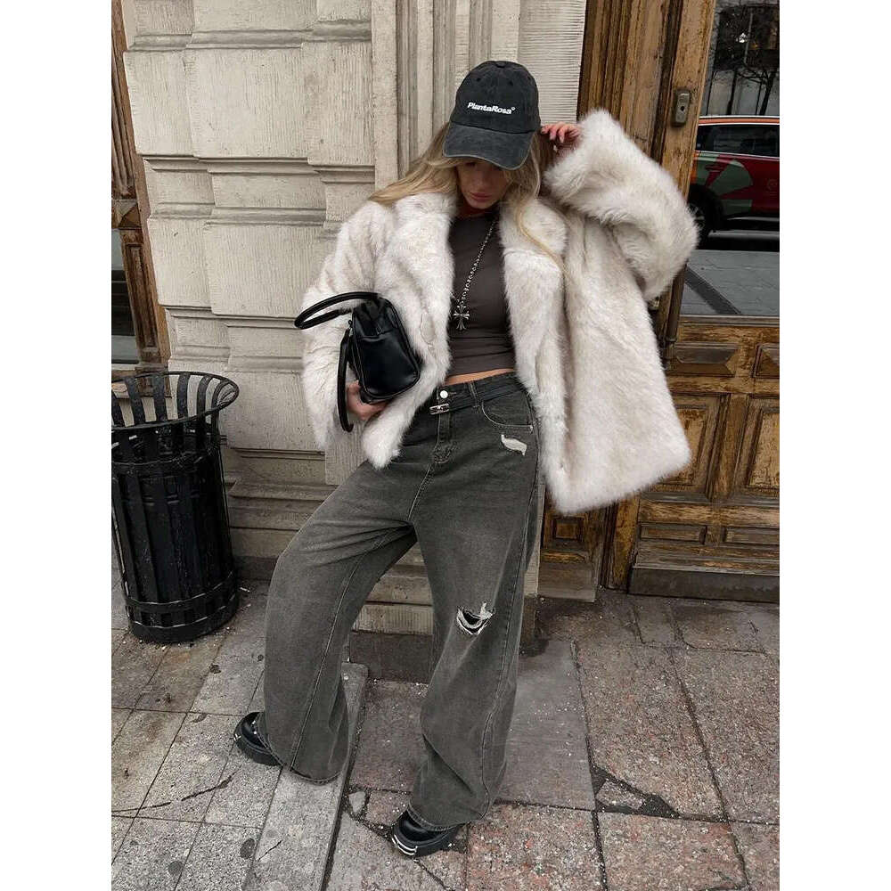 Dyed White Faux Pointed Winter Fox MidLength Suit Coat for Women, EcoFriendly Fur Jacket Women,