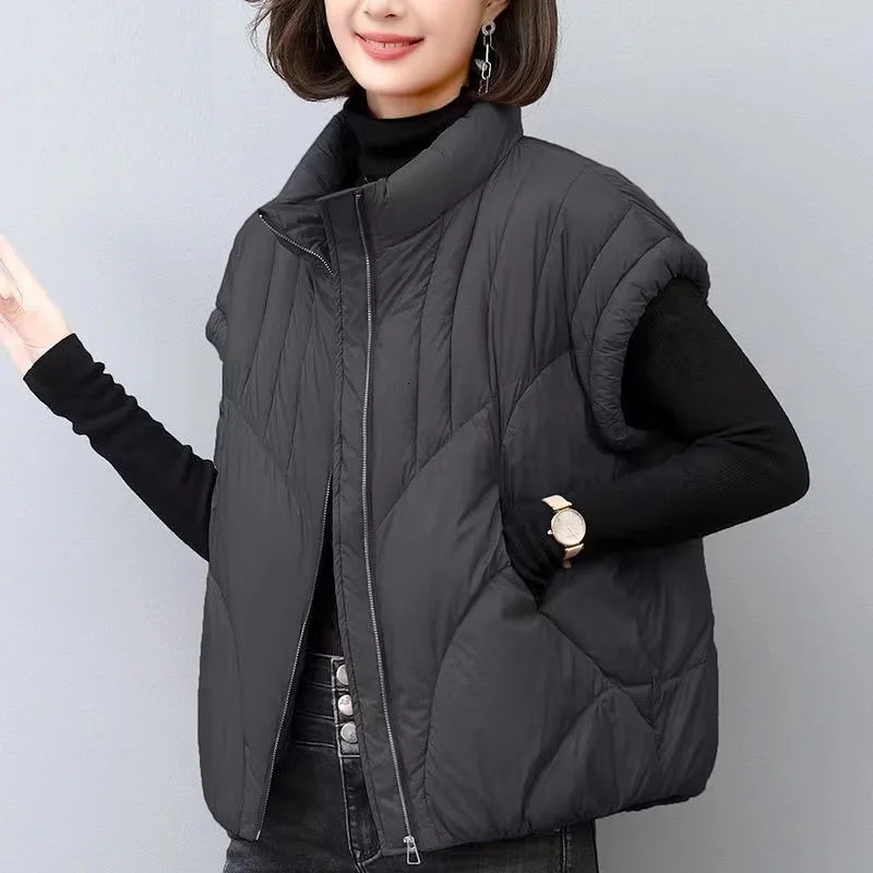 Down Cotton Vest Womens Autumn Winter Loose Fashion Allmatch Warm Sleeveless Waistcoat Jacket Female Tops 251029