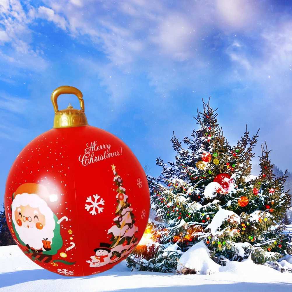 60cm Giant Inflatable Christmas Balls Light Up PVC Big Balls Xmas Tree Decorations Outdoor Holiday Yard Lawn Christmas Balloon C251030
