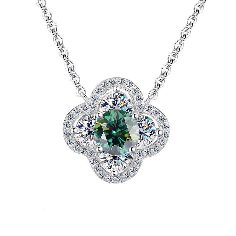 NORELLE 1ct Four Leaf Clover Necklace D Color VVS 925 Sterling Silver Moissanite Necklace with Platinum Plating Lucky Pendant