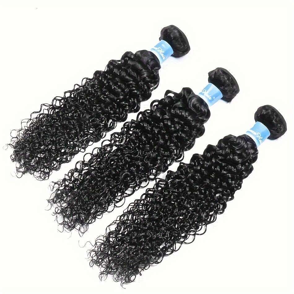 Deep Wave Human 4X4 Curly Lace With Baby Natural Color Pre Plucked 3 Bundles And Closure Brazilian Virgin Hair