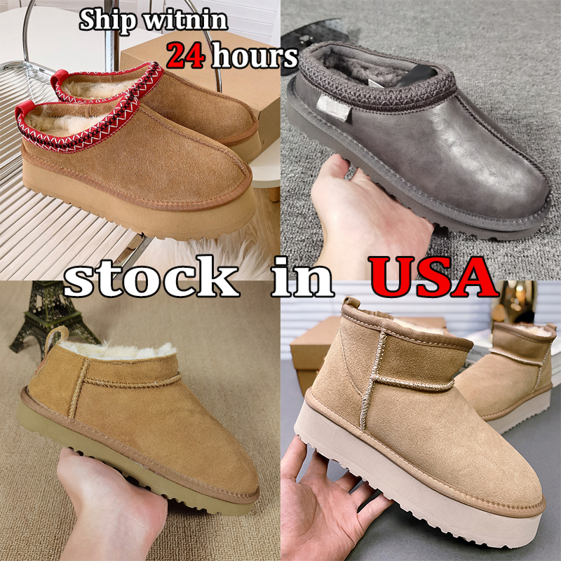 Designer Slippers Tasman Tazz Slippers Winter Leather Plush Platform Slipper Classic Super Mini Snow Boots Women Shoes Flat Heel Winter Sheepskin Ankle Boots
