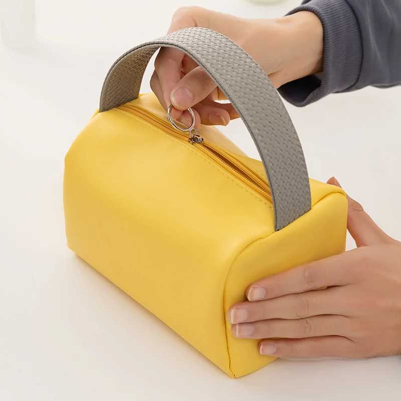 StoBag 2pcs Color Makeup Bags with Handle PU Leather Womens Cosmetic Packaging Storage Travel Handbag Portable Pouch Organizer J251115