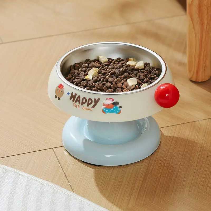 Vacuum suction pet bowl suitable for cats and dogs protects the neck water bowl dog bowl tilted mouth highlegged bowl J251113