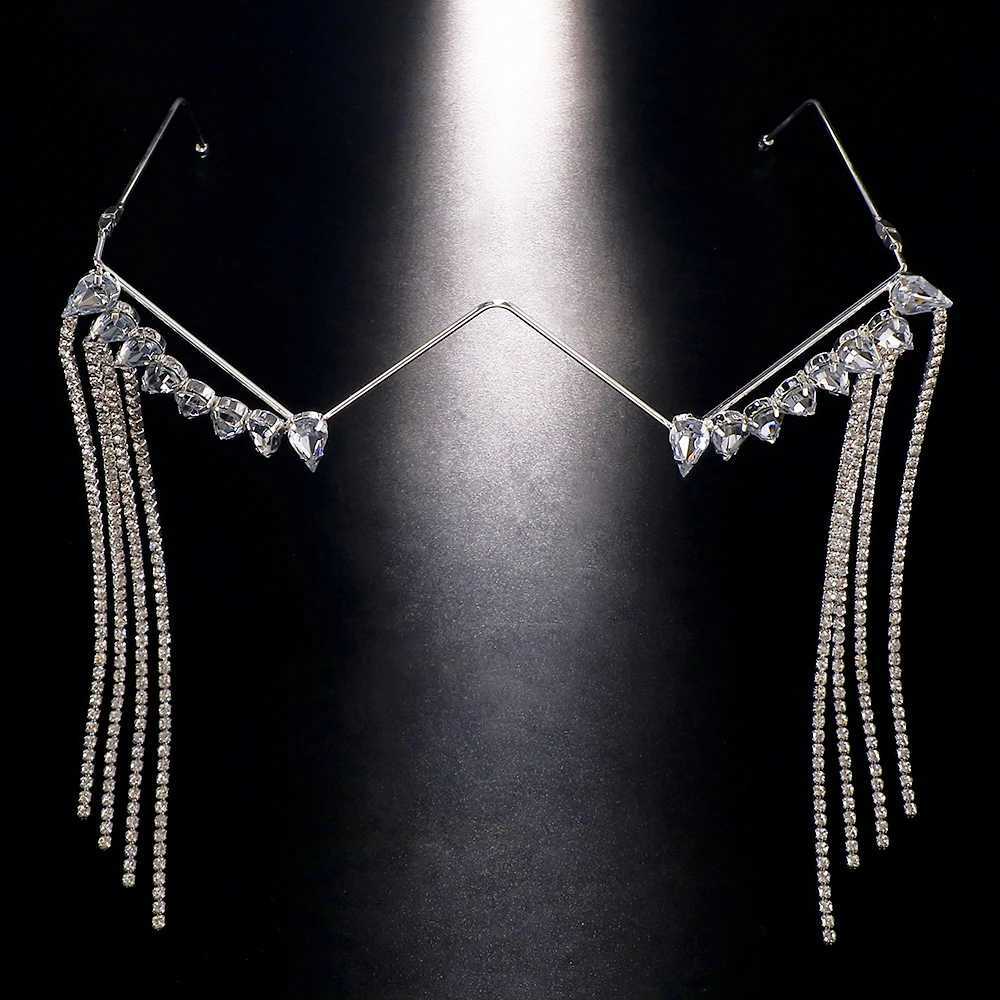 Fashion Rhinestone Long Tassel Eyeglass Frame for Women Face Accessories Unique Frame Glasses Hanging Shiny Eye Jewelry Hot SaleW251029