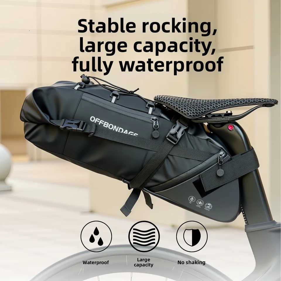 OFFBONDAGE Bicycle Saddlebag Waterproof 15L Large Capacity Bike Bag Cycling Tail Bag MTB Foldable Rear Bag Bike Road Luggage H251029