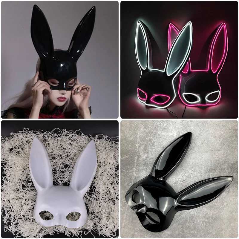 LED Sexy Rabbit Ears Mask Carnival Christmas Dance Party Masquerade Cosplay Rabbit Leather Mask Cute Bunny Long Mask For WomenW251029