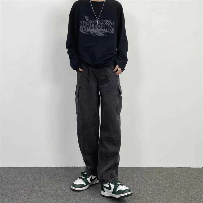 Oversize Streetwear Mens Baggy Jeans Y2K Cargo Wide Leg Pants Fashion Harajuku Hip Hop Loose Straight Korean Autumn Denim Pants J251030