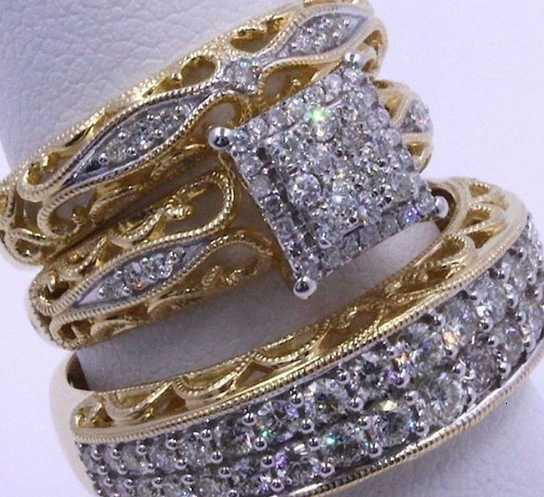 3 pieces/set of fashionable zircon rings womens birthday stone bridal wedding ring engagement ring Fidget gold ring Anillos Mujer W250102