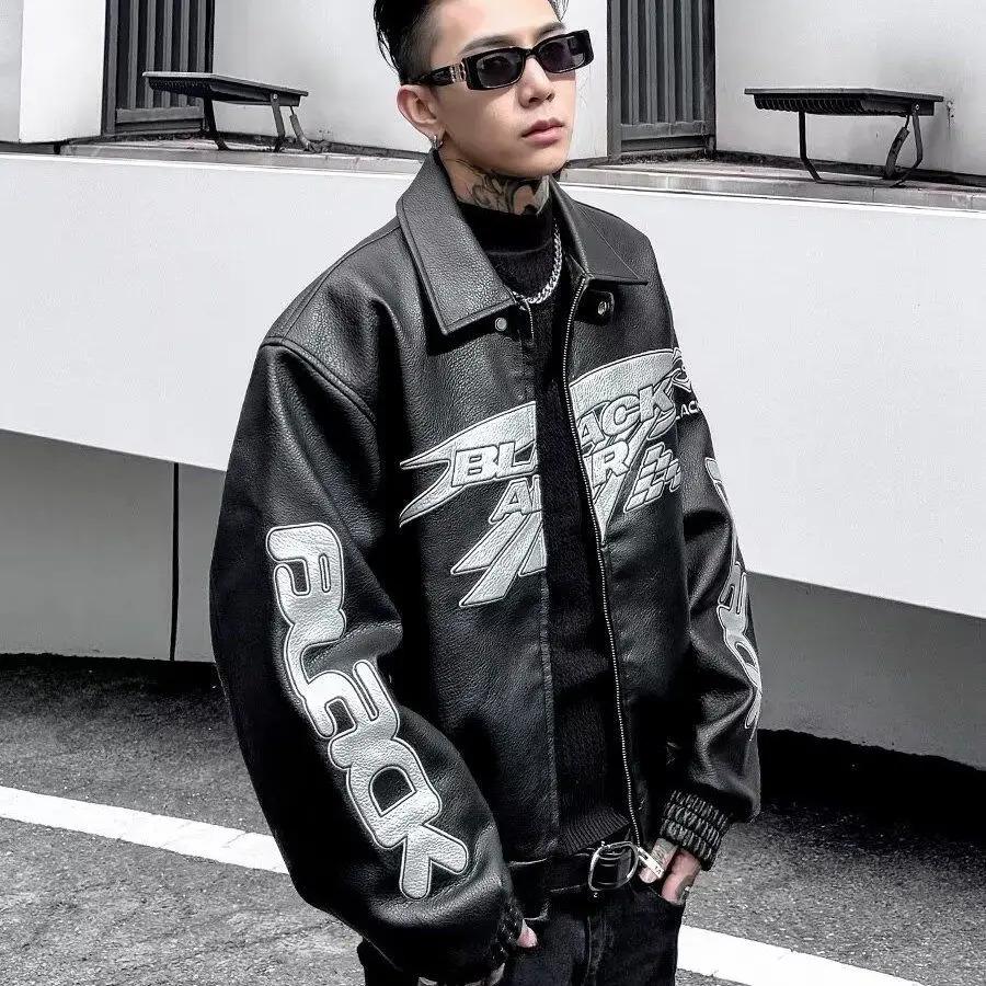 Autumn Winter Punk Coat Embroidery Motorcycle Suit PU Leather Jacket Mens High Street Retro Niche Silhouette Heavyweight Jacket 251023