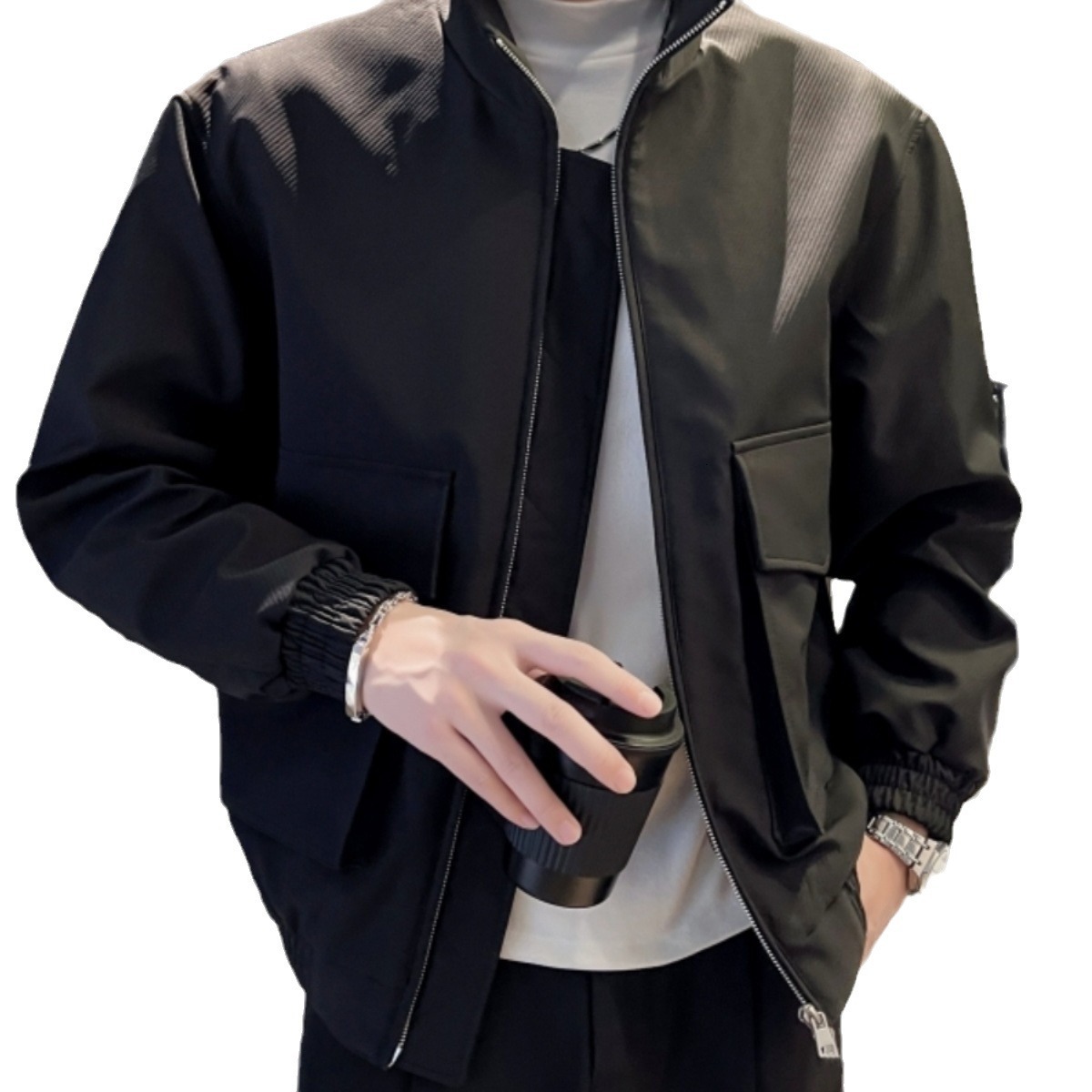 Khaki Jacket Men Spring Autumn Korean Style Trendy Designer Jacket Brand Short Workwear Flight Jacket Spring New Stand Collar Baseball Jacket