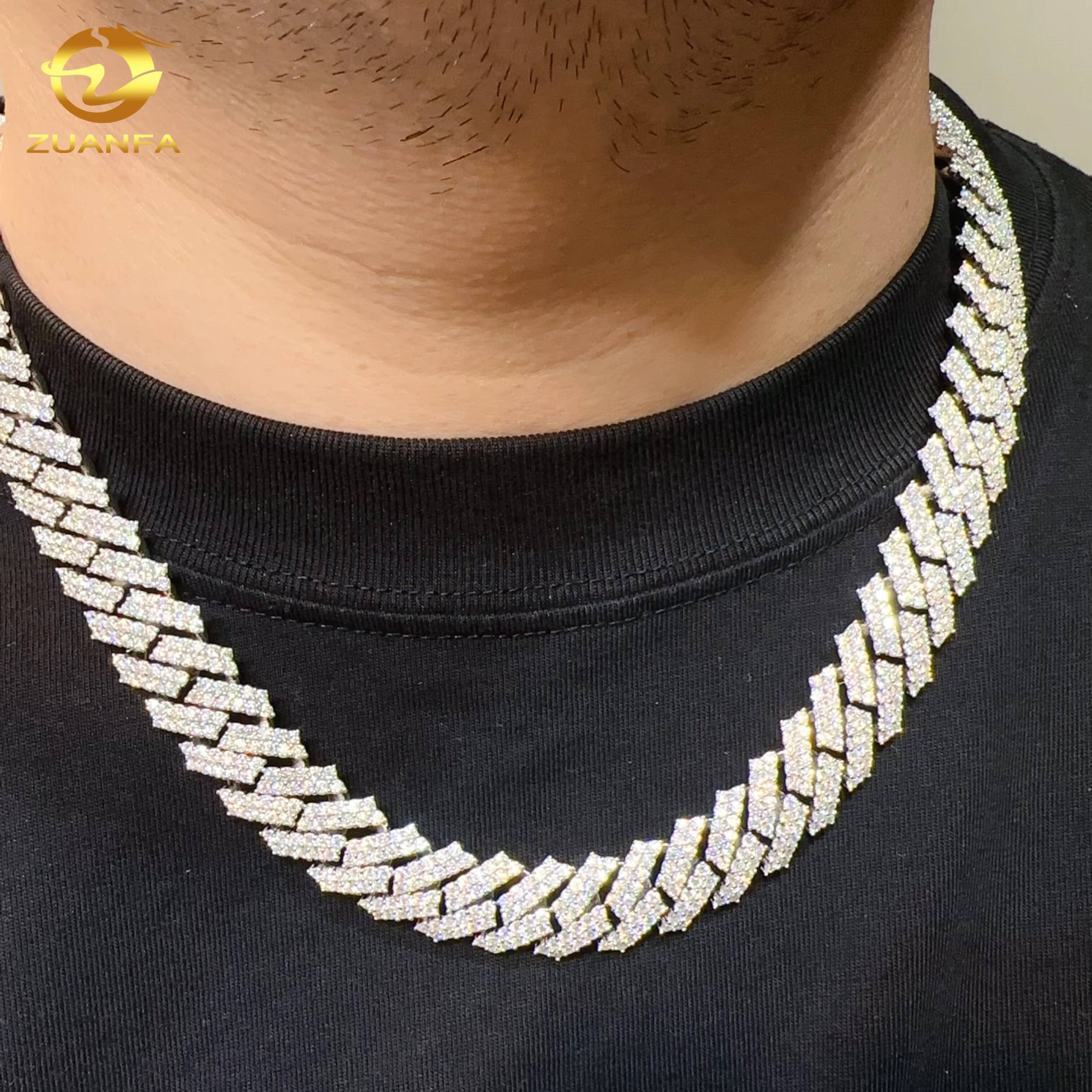 15mm Pass Diamond Tester 925 Sterling Silver VVS Moissanite Iced Out Moissanite Chain Cuban Link Custom Cuban Chain Necklace