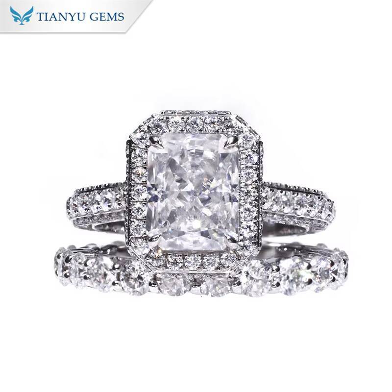 Tianyu Luxury Style 10K 14K 18K Solid Gold Silver 925 Engagement Rings 9x7mm Crushed Ice Cut Moissanite Diamond Wedding Ring Set