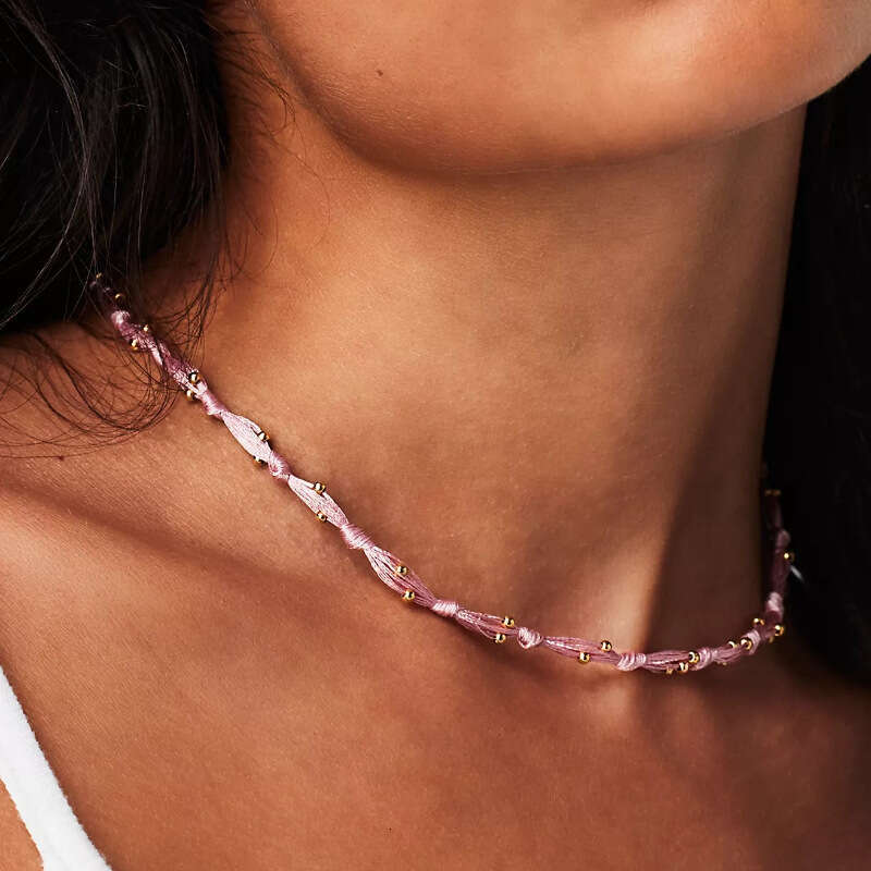 New Style Personality Simple Colorful Braided Rope Necklace Stainless Steel Bell Electroplated Gold Color Retention