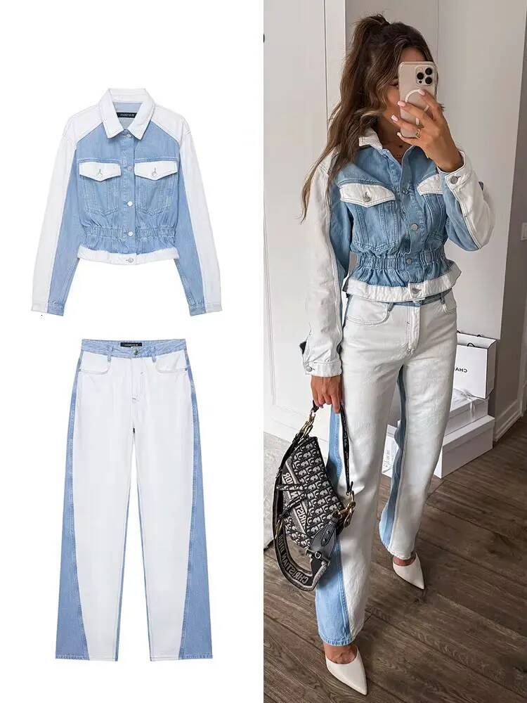 winter jacket women HH Autumn Female Vintage Denim Suit Long Sleeve Single Breasted Lapel Coat+High Waist Wide Leg Jeans Street Fashion Set