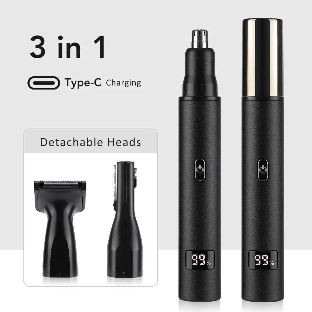 3 in 1 Electric Nose Ear Hair Trimmer for Men LED Display Painless Sideburns Eyebrow Beard Hair Clipper Shaver USB Rechargeable M251030