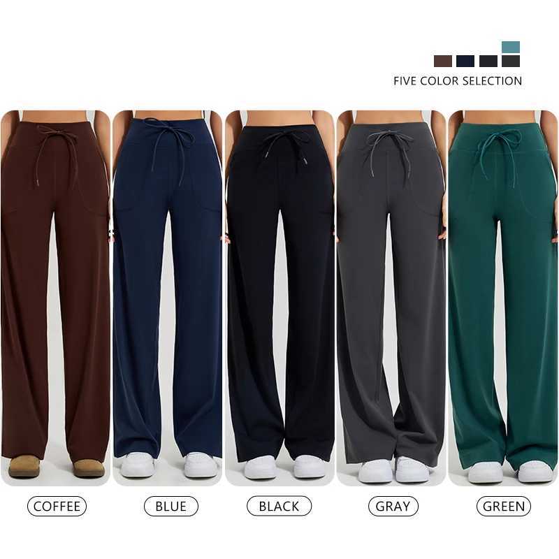 Womens yoga pants high waist wide leg gym casual pants solid color drawstring high elasticity quick drying tight pants J251030