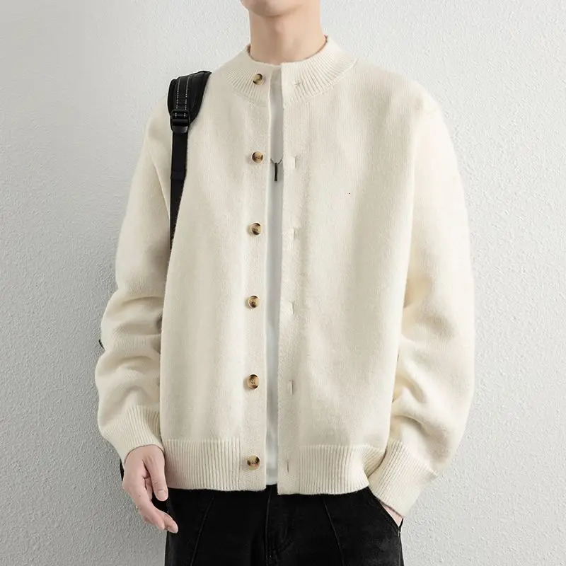Winter Thick Sweater Coat Men Stand Collar Knitted Cardigan Singlebreasted Clre Solid Color Long Sleeve Warm 251017