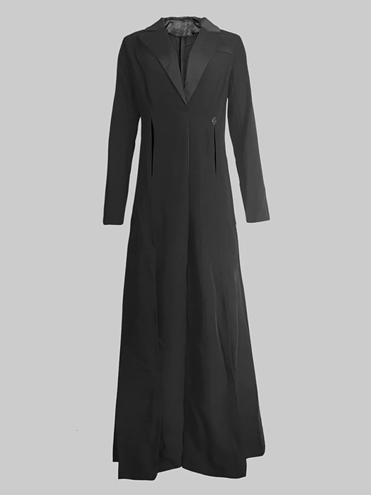 Womens Long Blazer Top Notched Collar Sleeves SplitSide Outerwears Office Ladies Coat 251027