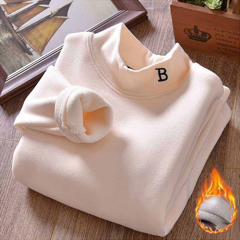Kids Thermal Shirt 412Y HalfTurtleneck Velvet Top Autumn Winter Letter Embroidery Plush Long Sleeve Blouse for Boys GirlsT251030