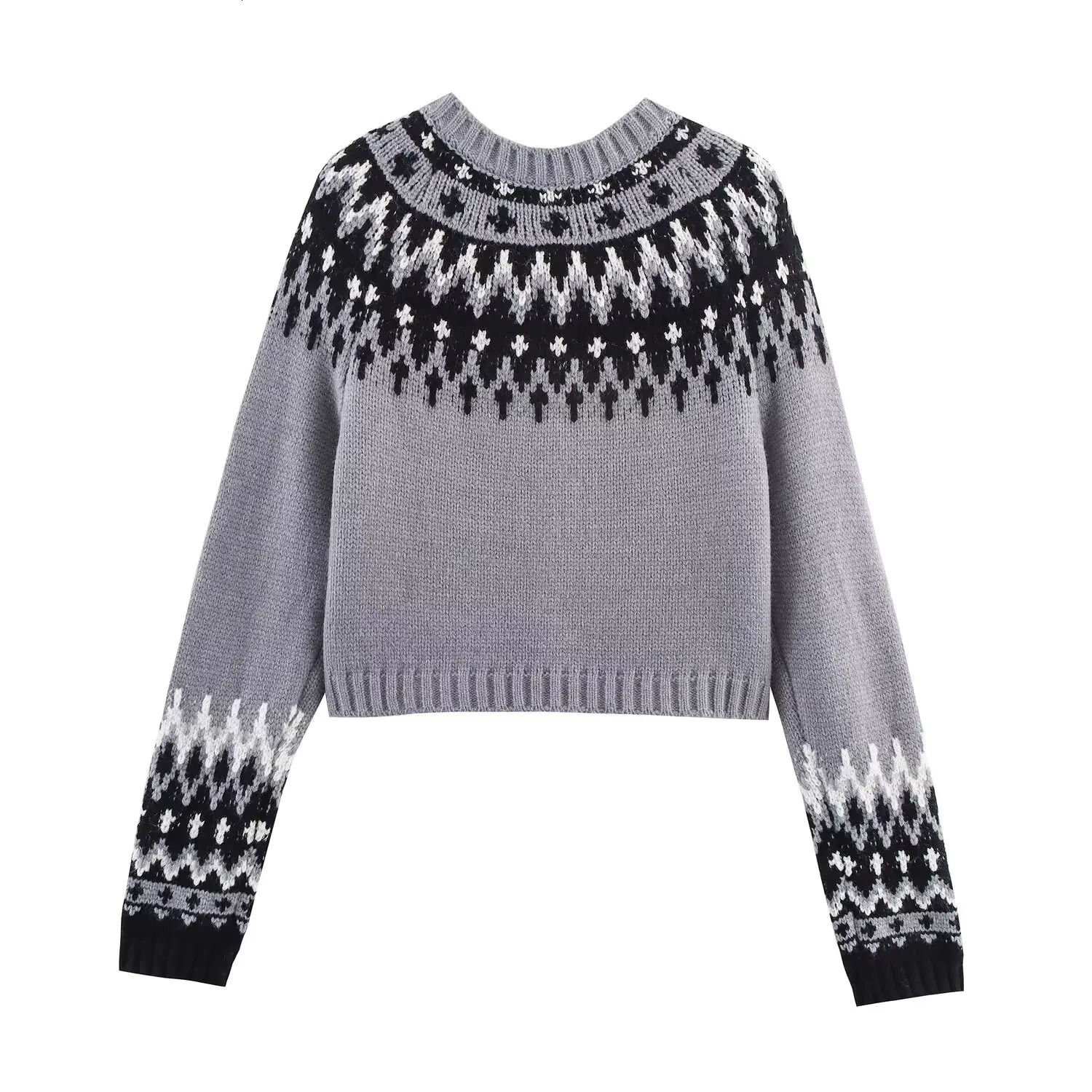 DiYiG Women Autumn Fashion Short Jacquard Knitted Cardigan Chic Round Neck Joker Button Jacket Outerwear Mujer 251028