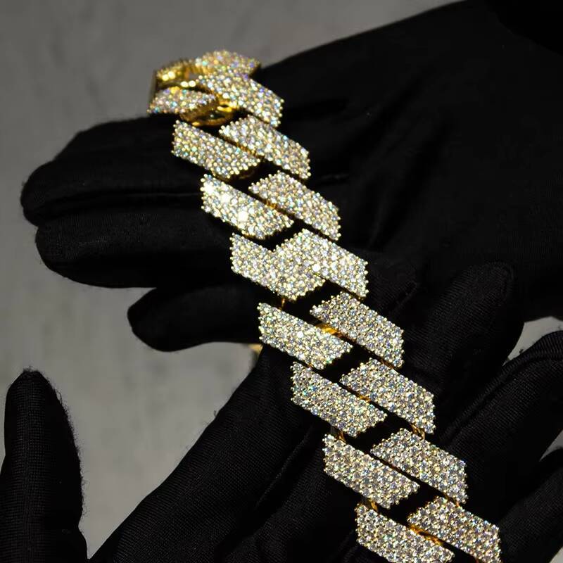 Fully Iced Out 24mm Cuban Link Chain Prong Setting Necklace Moissanite Custom Cuban Chain