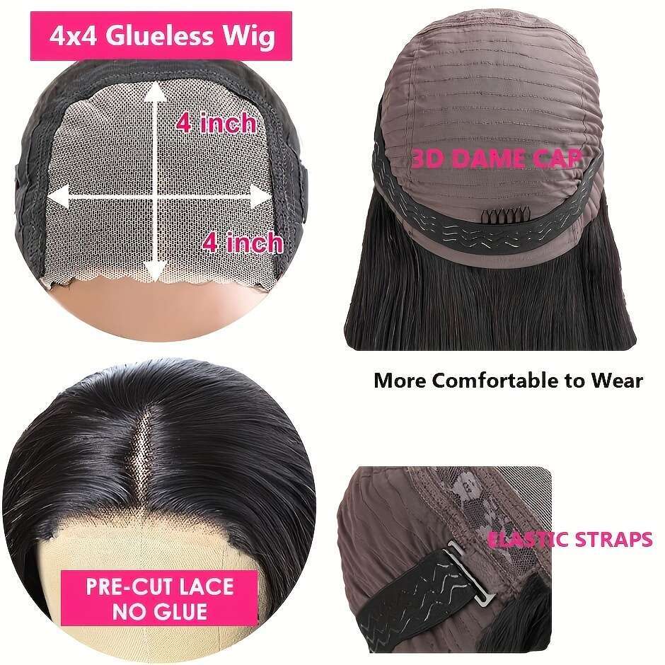 Bob For Women 4X4 HD 250% Density Straight Glueless Put On And Go Human Hair Wigs Preplucked Pre Cut Lace Air Wig