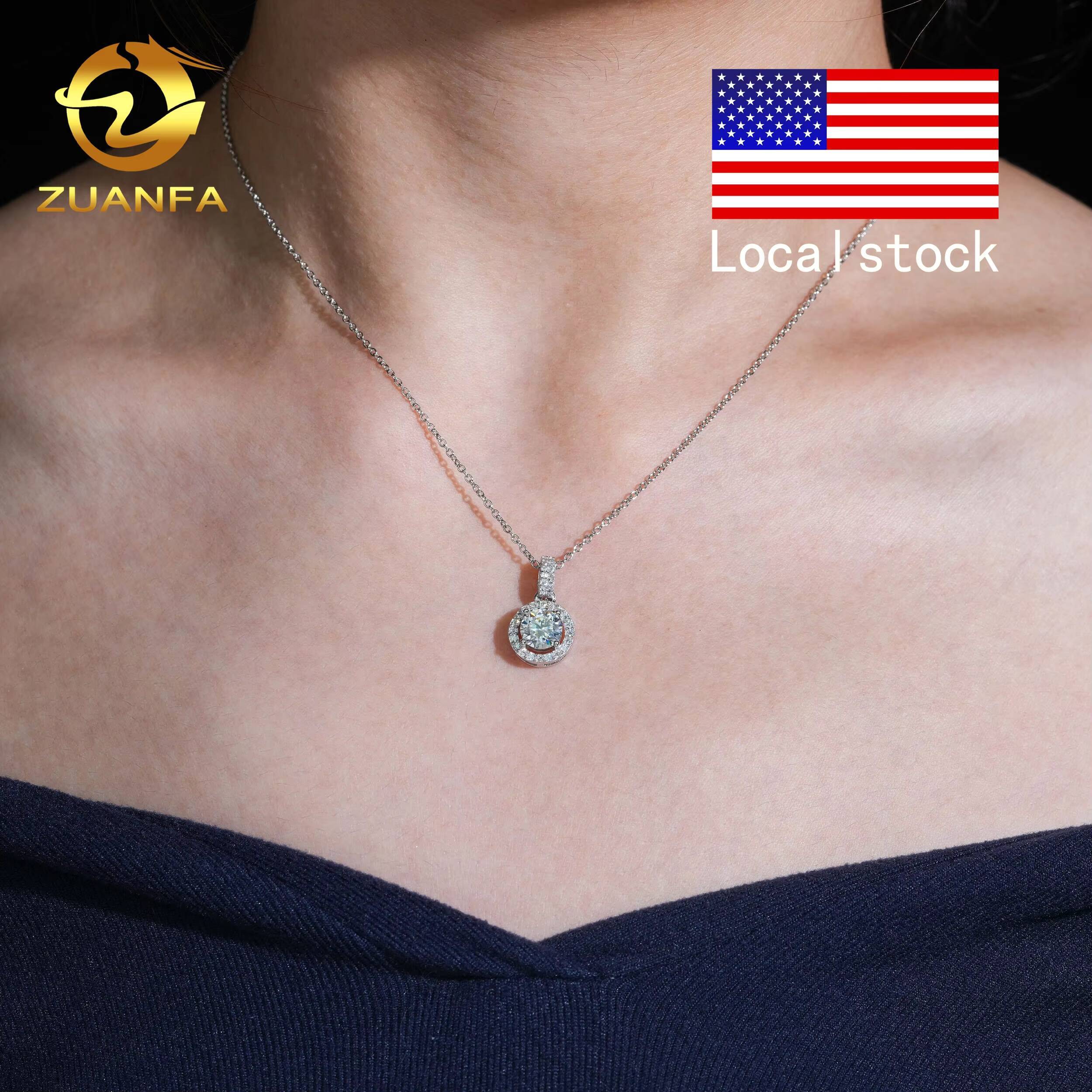 Local Stock Fast Shipping 925 Sterling Silver 1ct Moissanite Fashion Womens Pendant Necklaces