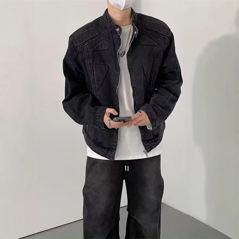 American Vintage Denim Men's Jacket Trendy Designer Coat Brand High Street Loose Casual Versatile Simple Round Neck Fashion Coat