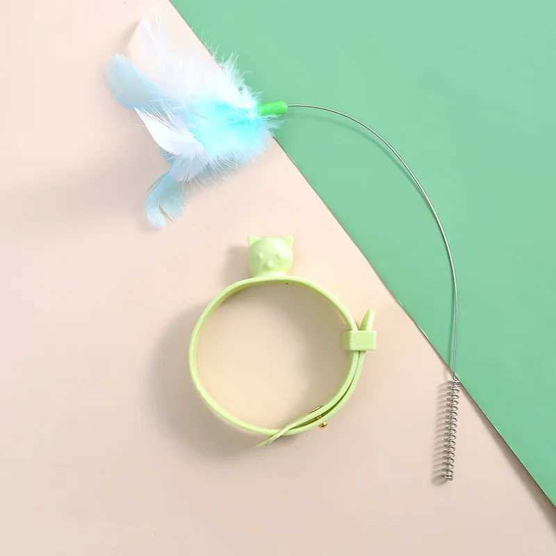 Interactive Cat Toy Selfhi Game for Cats Feather Teaser Stick with Bell Cat Teaser Stick Collar Kitten Playing Pet Accessories S251029