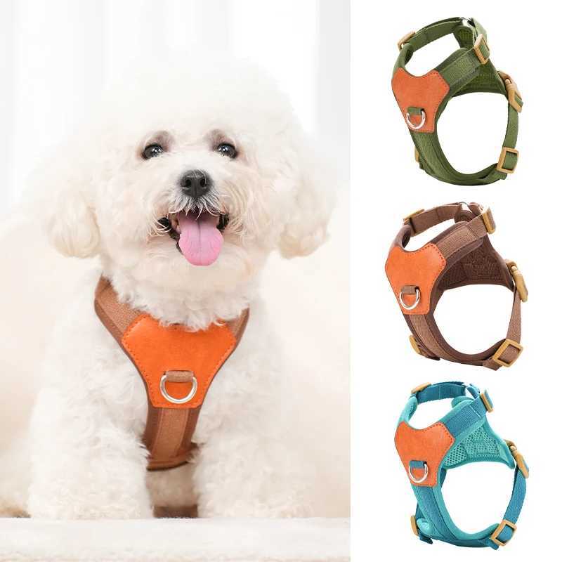 HP374Retro Pet Harness for dogsAdjustable webbing and Highquality PU LeatherBreathable mesh lining J251129