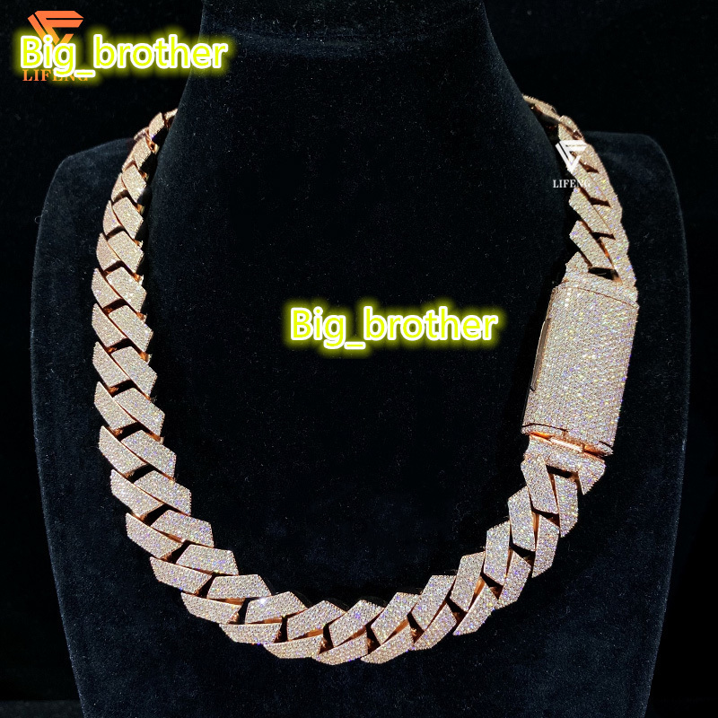 Miami Cuban 20mm 4 Rows Rose Gold Plated Vvs Diamond 925 Silver Iced Moissanite Cuban Link Chain for Men