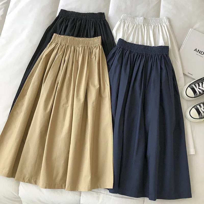Women Black skirt midi High waist korean style Pleated a line Vintage Clothing 2025 Summer Casual Fashion Ladies Work Wear 251028