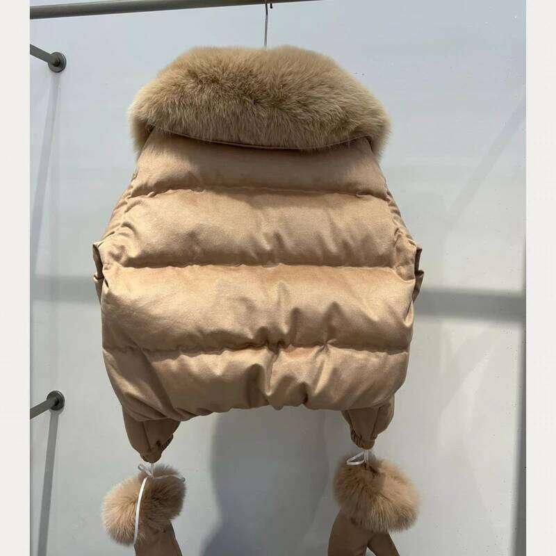 Women Cashmere Coat Filling Goose Down Overcoat Natural Fox Fur Jacket Soft Coats Designer Women