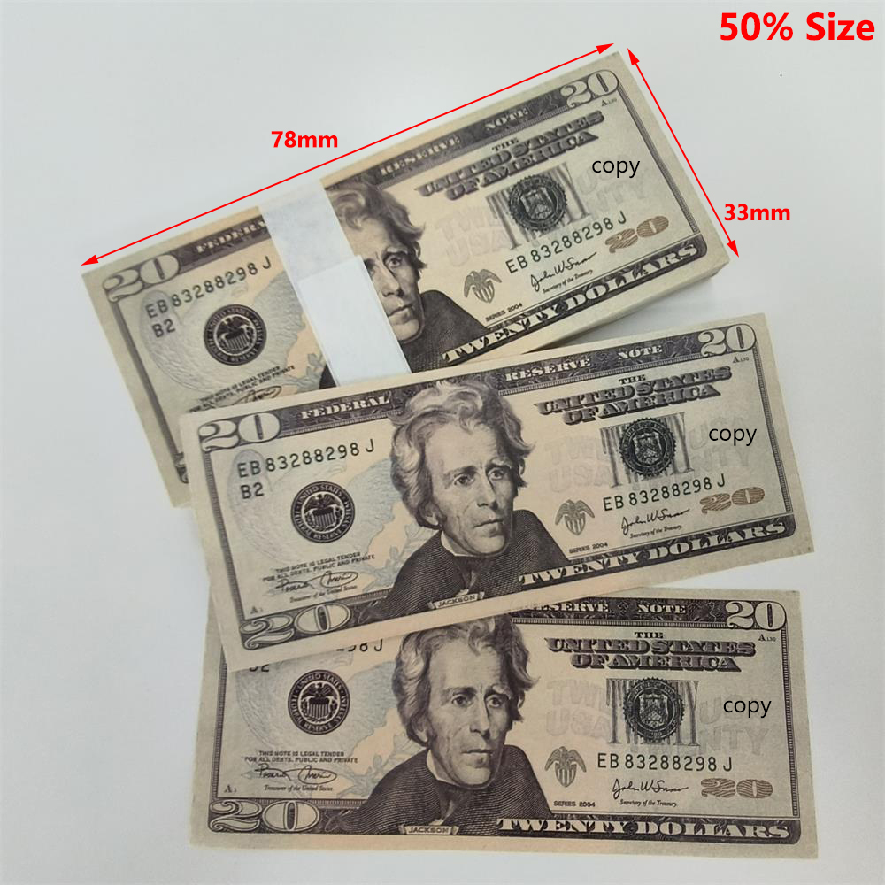 3A Quality Wholesales Prop Money USA Dollars Paper Party Supplies Fake Money UK Euro CAD Banknote 1 5 10 20 50 100 Dollar Currency For Teaching 78*33mm 50% Size