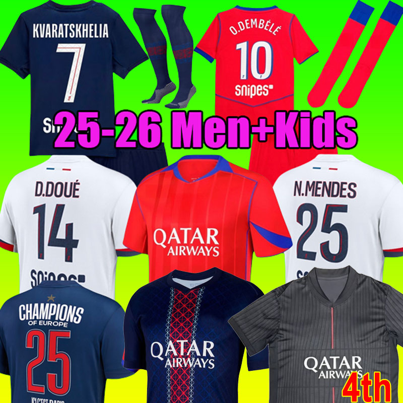 2025 2026 maillot de foot KVARATSKHELIA soccer jersey CHEVALIER JOAO NEVES HAKIMI football shirt 25 26 Fourth BARCOLA Zaire-Emery O.Dembele PARIS final PSGES men kids