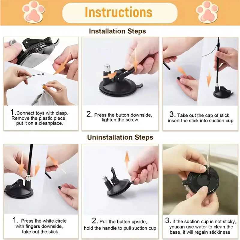 Cat Toy Cat Teaser Stick With Bell Extended Rod Suction Cup Self High And Durable Bite Teaser Tool Replaceable Feather Head S251029{category}