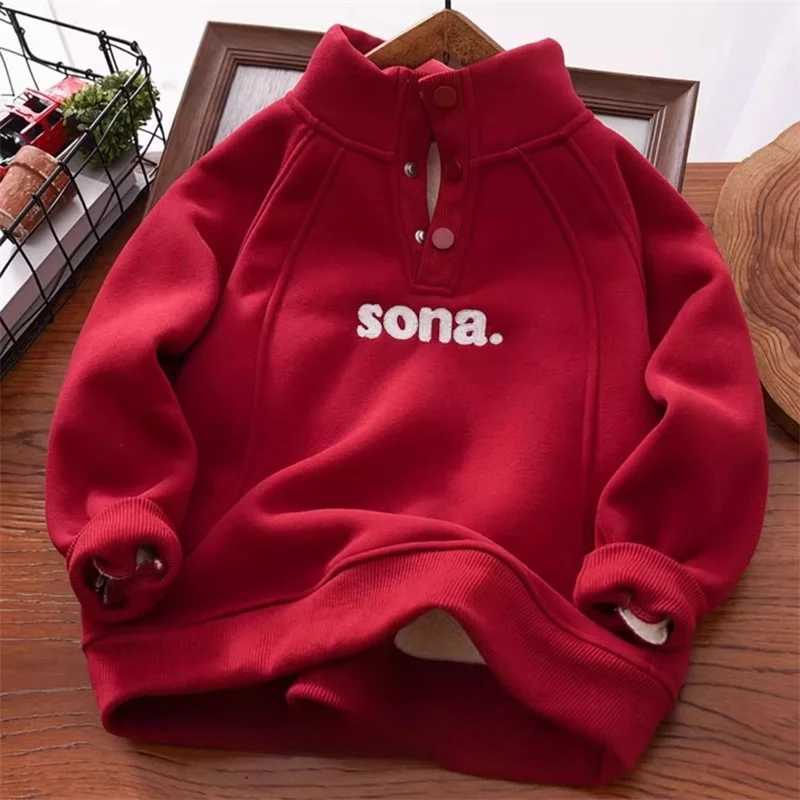 Boys Padded Sweater Childrens Thicken Pullover Winter Lambswool Hooded Jumper New Kids Casual Tops Autumn Warm Letter ClothesT251030