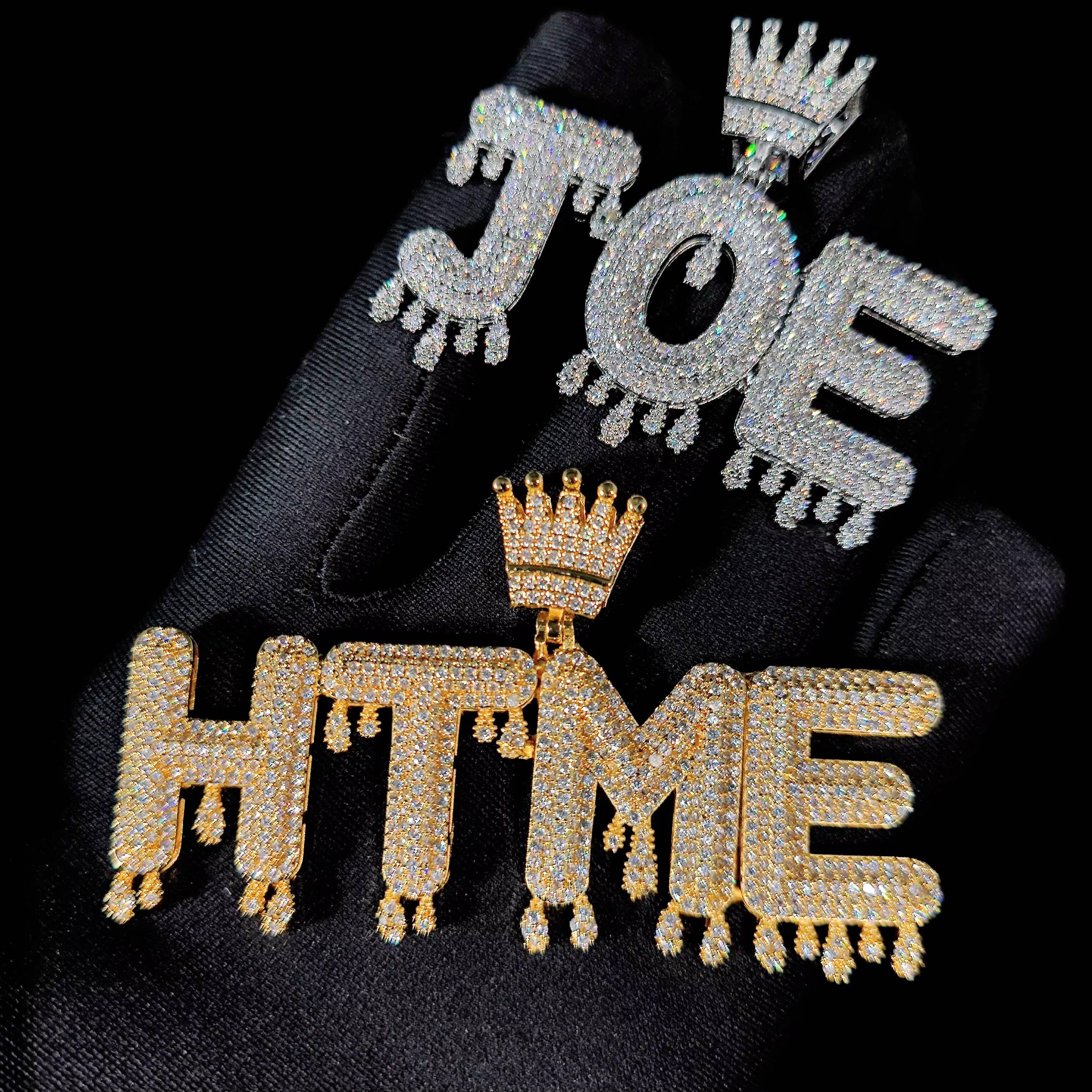 Hip Hop Crown Hook Diamond Letter Pendant Jewelry Shiny moissanite Gold Plated Custom Name Necklace for Men Women Designer style customizable letters