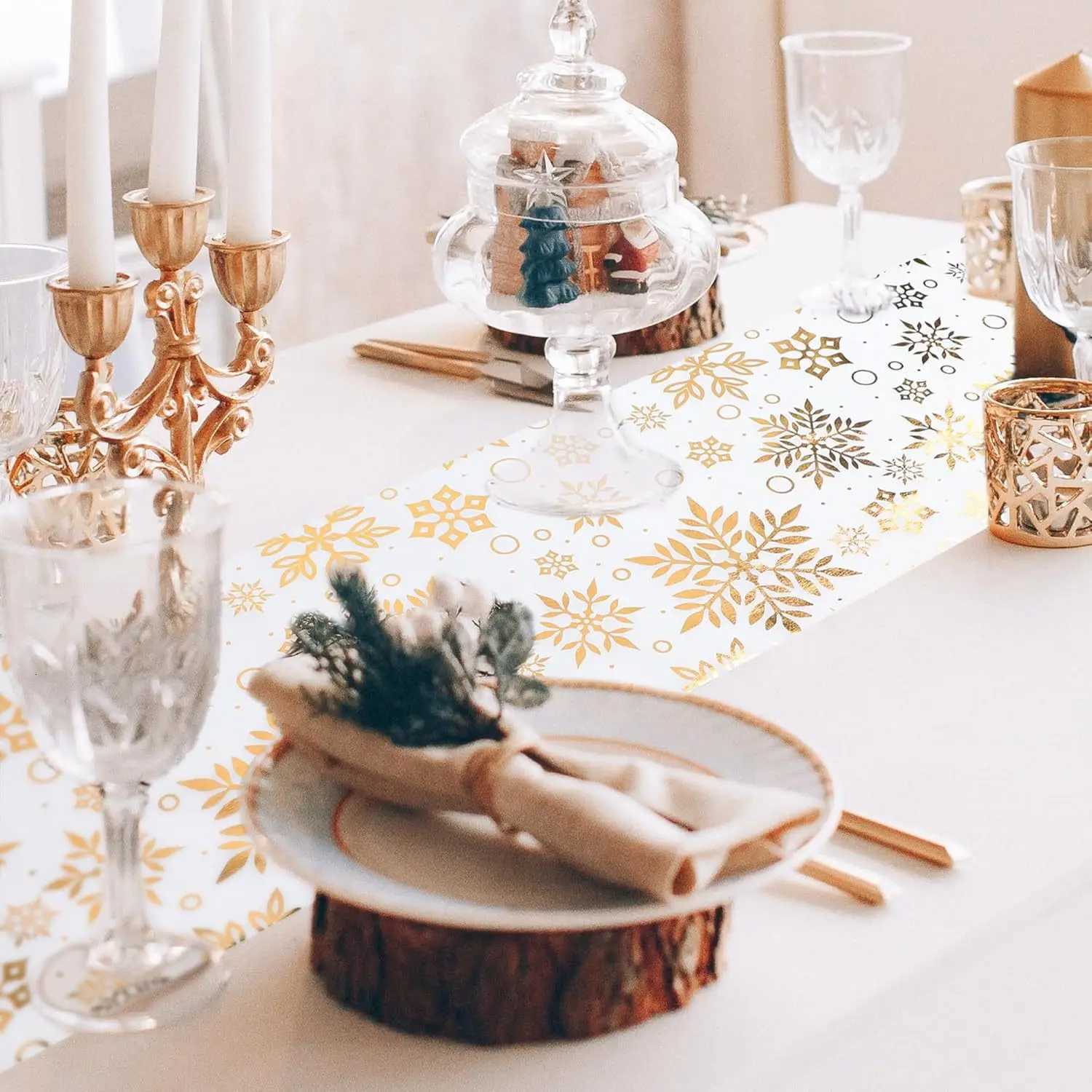 Christmas Tree Snowflake Gilding Table Runner Christmas Decoration Holiday Home Party Dining Table Insulation Cloth 11x108 inch C251030