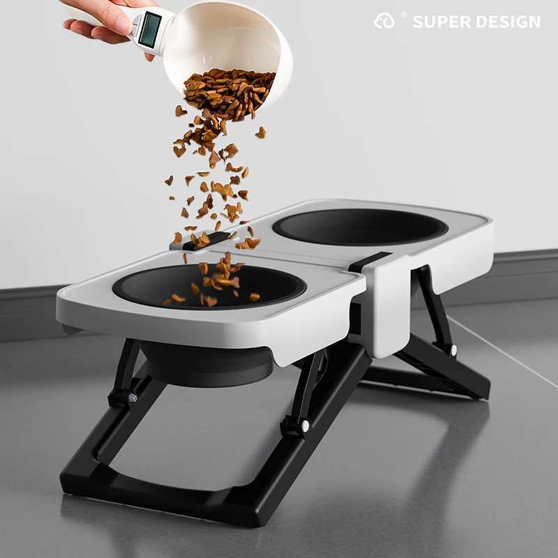 Hupu Pet Bowl Portable Foldable Dog Bowl for Outdoor Use Elevated Neck Protection Double Pet Bowl Large Capacity Dog Bowl Outdoor Dining Table J251113