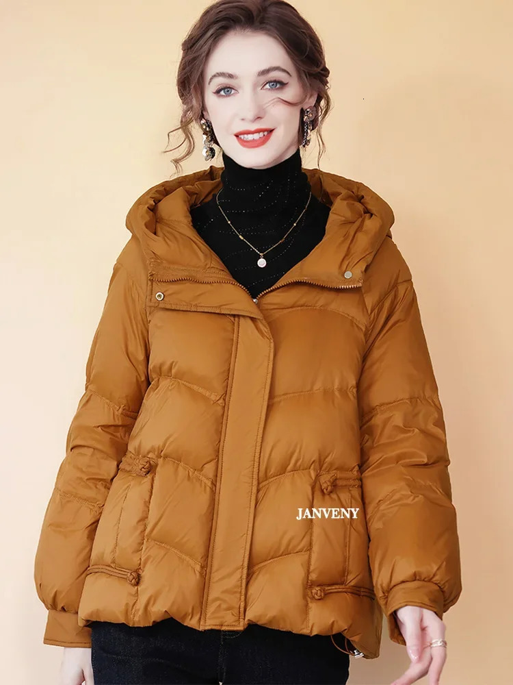 Winter Hooded Loose Petite Cropped Puffer Jacket Women Warm Lightweight Casual Vintage 90 White Duck Down Coat 251023
