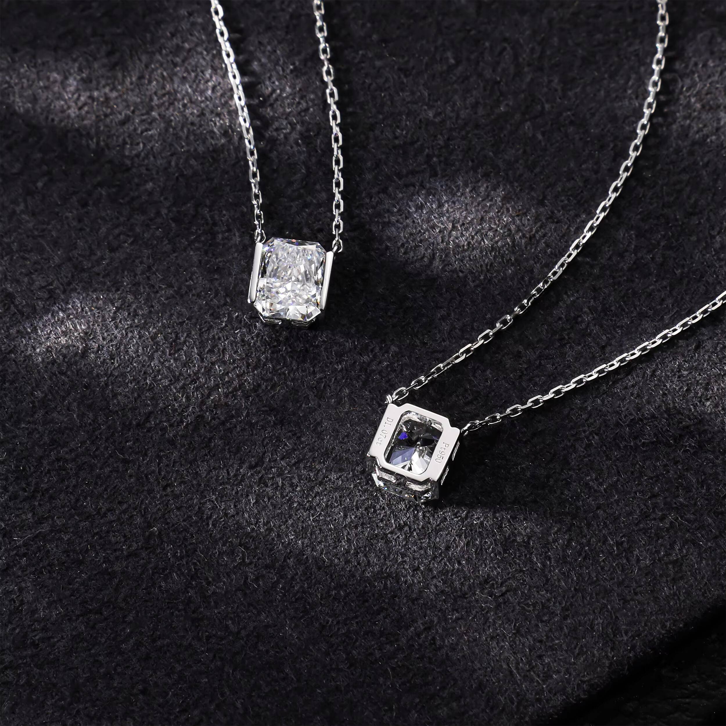 Radiant Cut Moissanite Diamond Necklace S925 Plated 18K White Gold Color Dainty Minimalist Style Jewelry