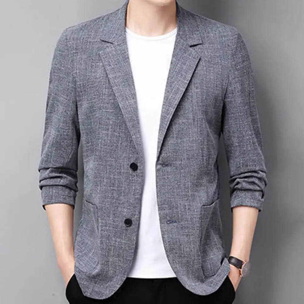 Summer Men Thin Coat s Suit Jacket Autumn Linen Solid Color Casual Korean Slim Fit Formal Business 251028