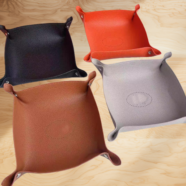 Square tray designer orange leather storage tray solid color foyer key storage box miscellaneous items box desktop candy box