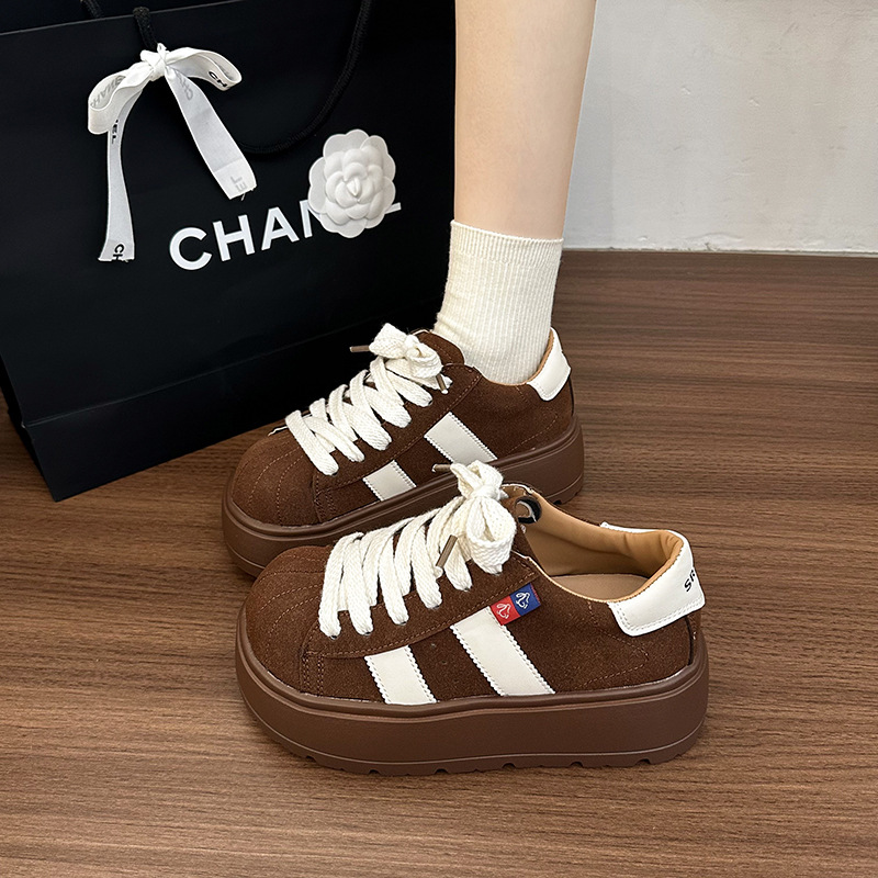 Matte big toe lace-up bread shoes versatile casual board shoes slimming moral training shoes flat shoes sneakers women's shoes2025