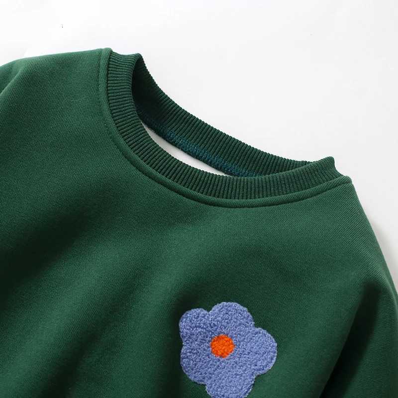 Little Maven Green Tops Hoodies Winter Kids Clothes Baby Girls Warm Fleece Outerwear Cartoon Flowers Sweatshirt AutumnT251030