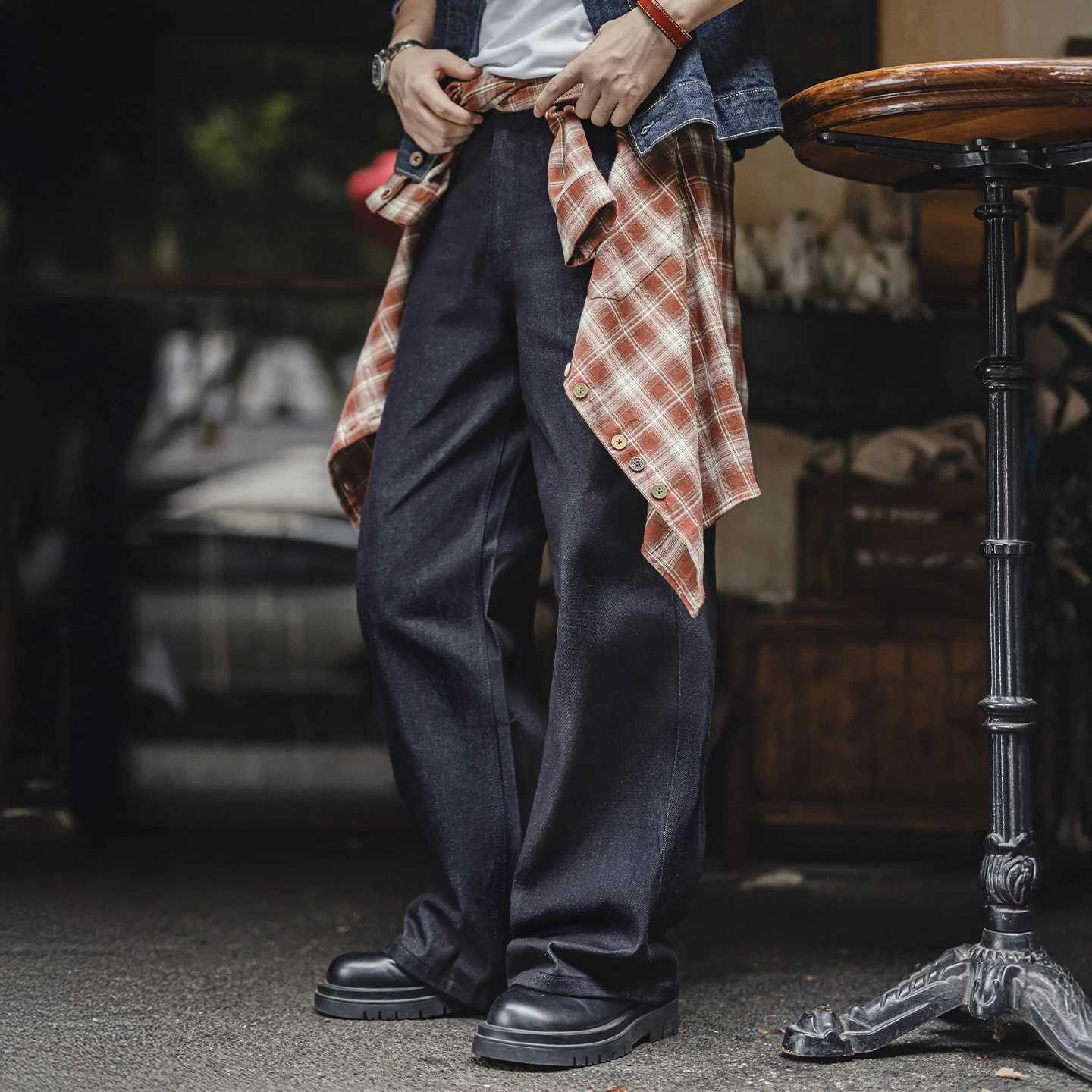 Maden Vintage 156oz Selvedge Raw Denim Jeans Heavyweight Blue Loose Fit WideLeg Jeans Zip Fly Cotton Trousers with Pockets J251030