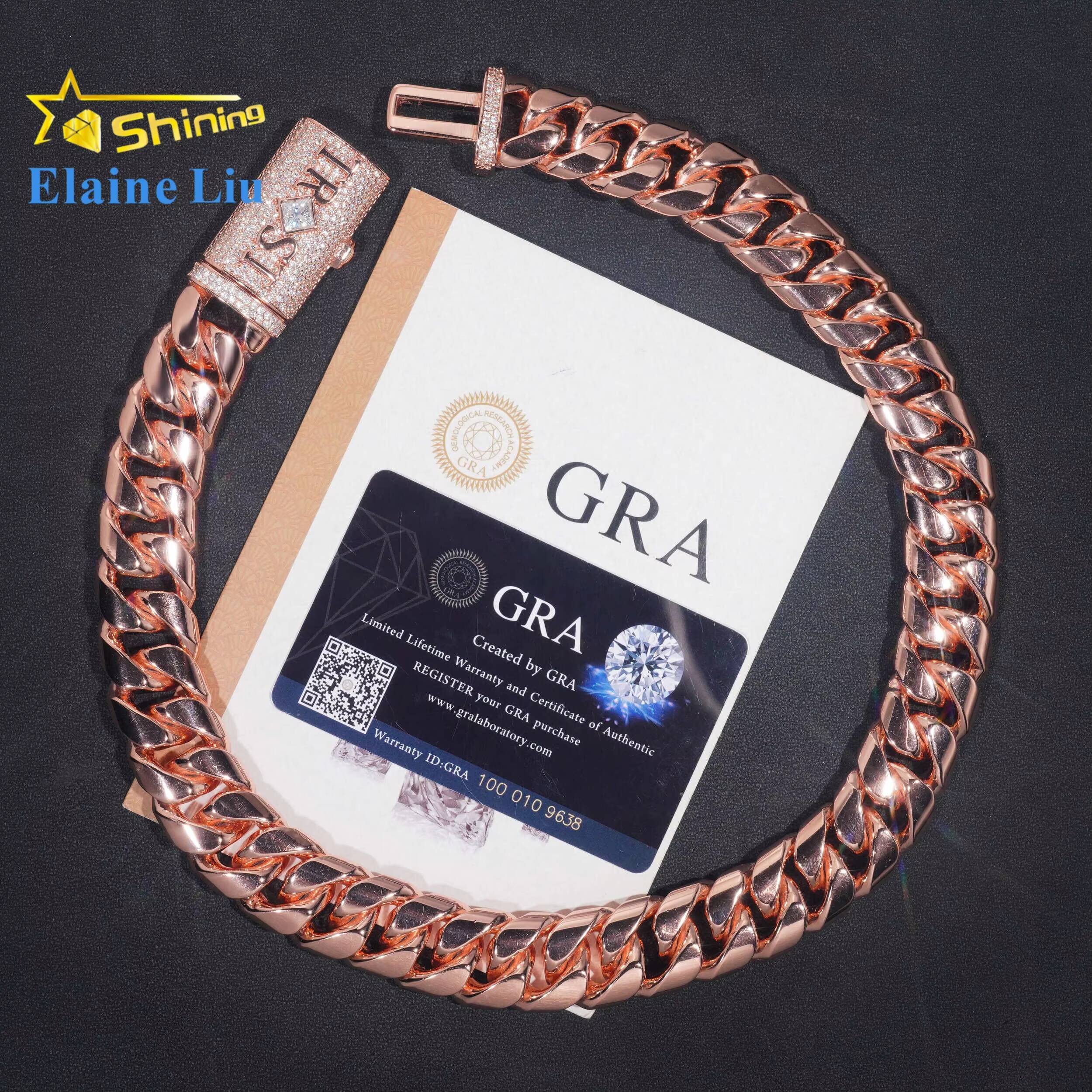 Men Thick Miami Cuban Necklace 20MM Real Gold Plated Silver 999 Plain Hip Hop Jewelry VVS Moissanite Clasp Cuban Link Chain