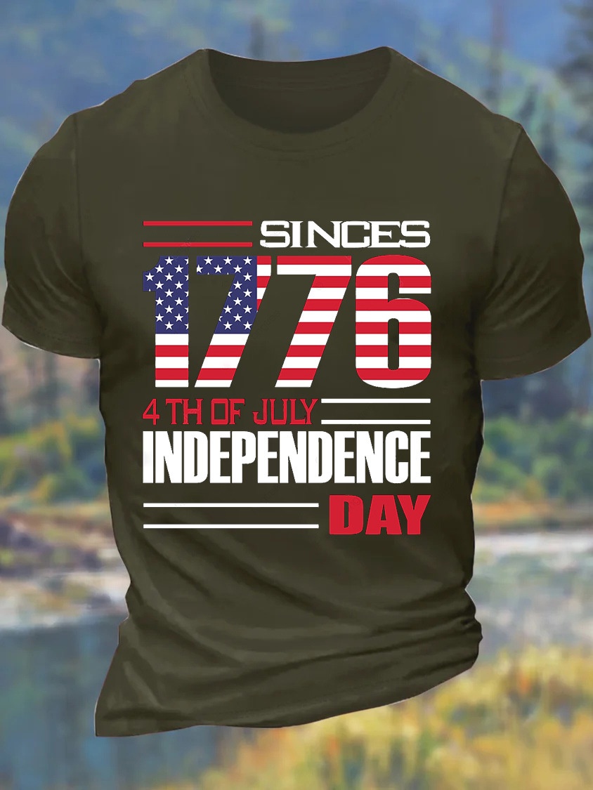 European & American Oversized Men's 1776 Independence Day July 4th Cotton Casual Letter T-Shirt - TT7331